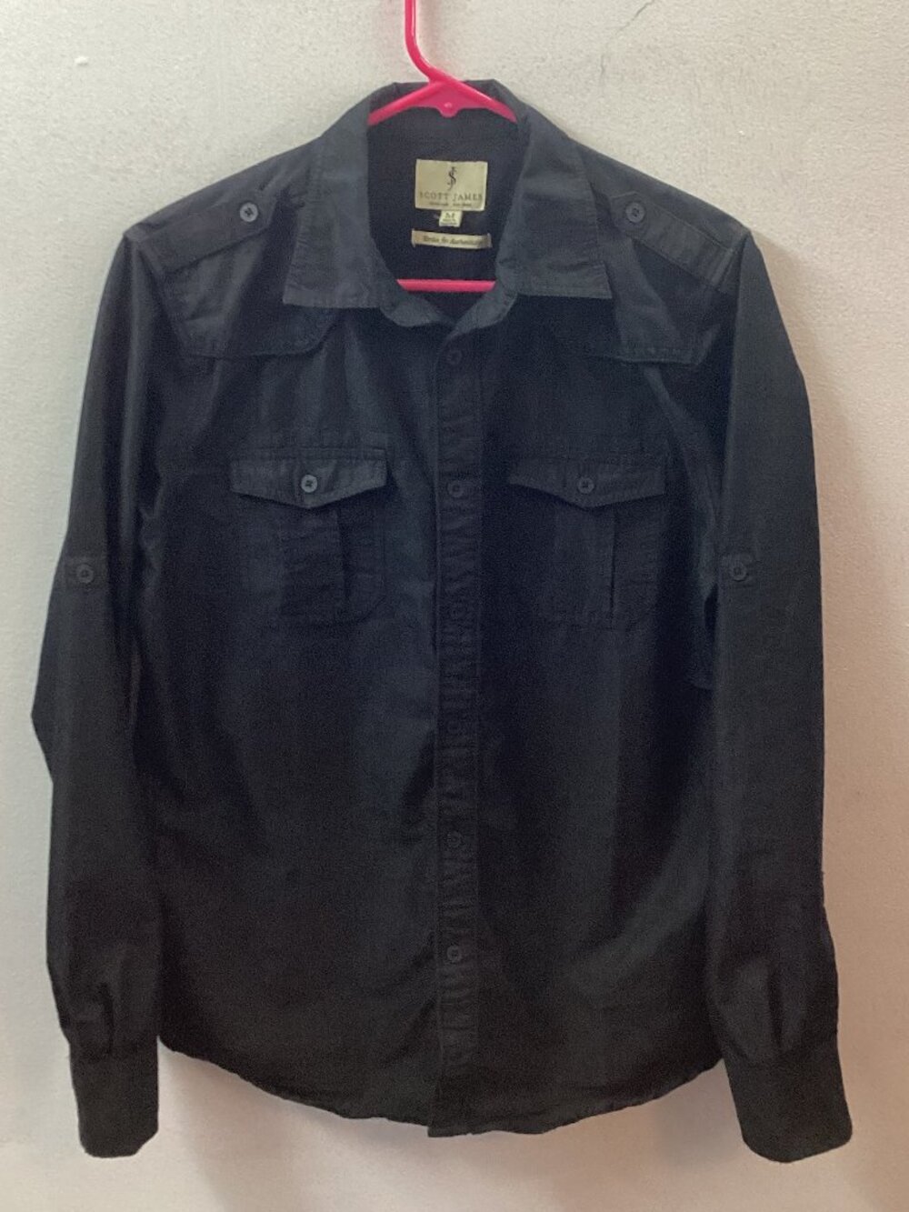 Scott James Medium Men's Black Military Style Long Sleeve Shirt